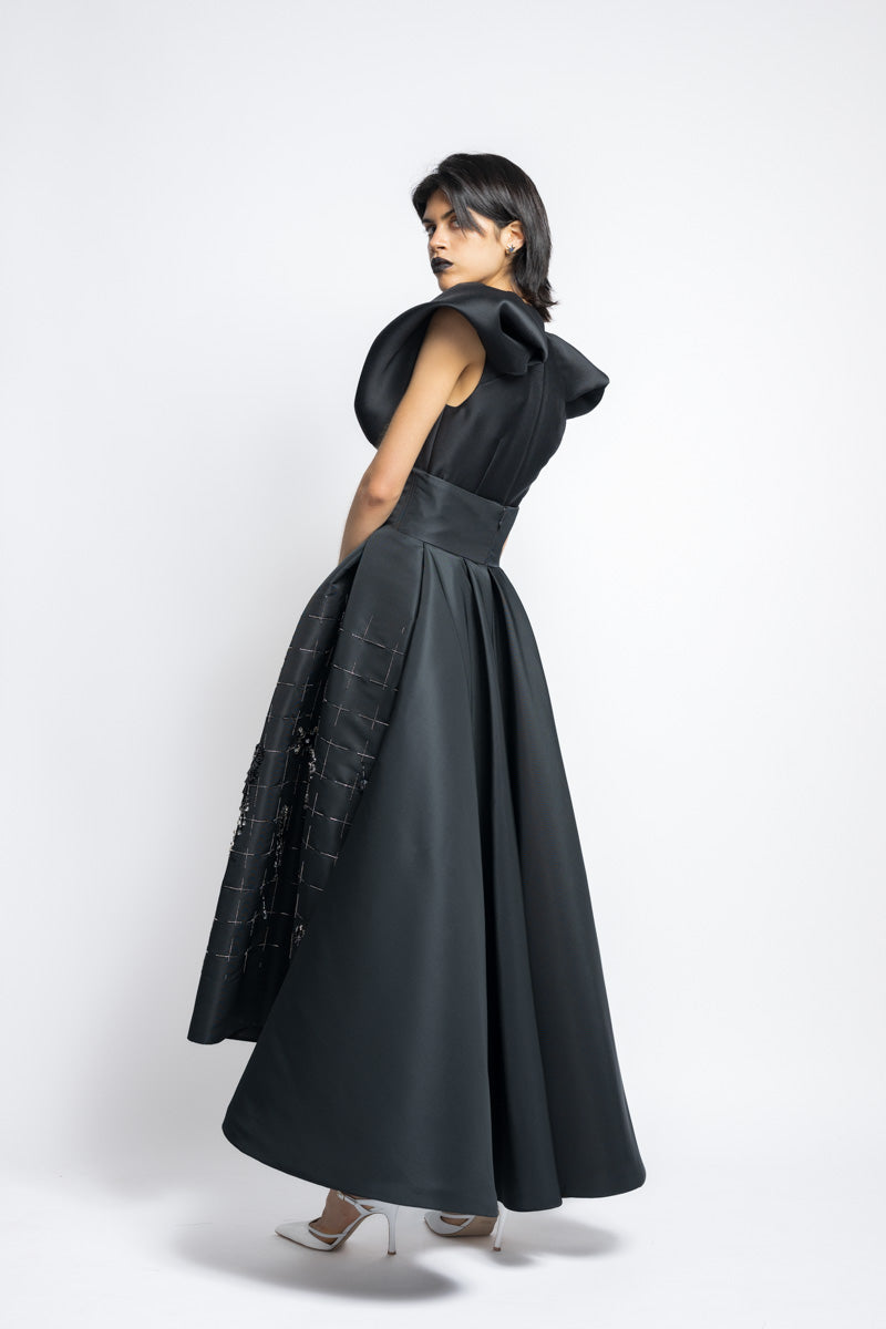 Faille Tulip Morning Glory Crystal Embroidery Evening Skirt With Swing Train 5