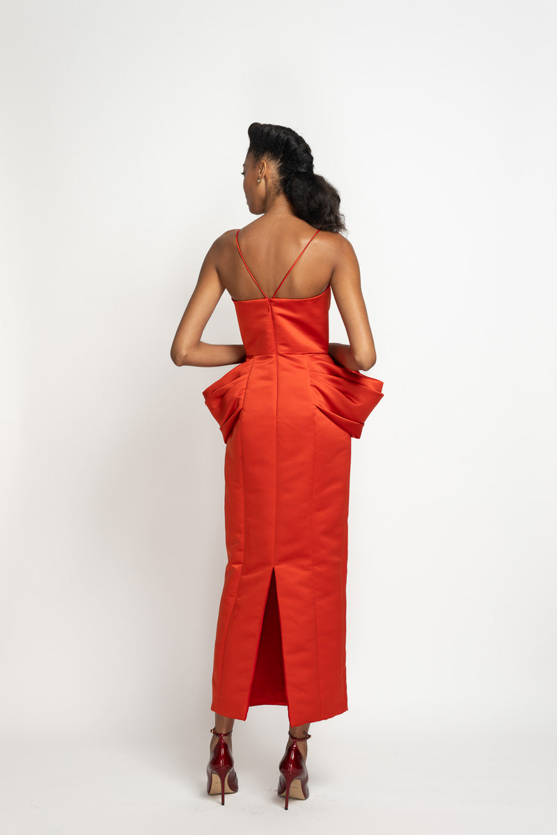 Sindoor Double Face Duchess Satin Sheath Dress with Moulded Peplum 5