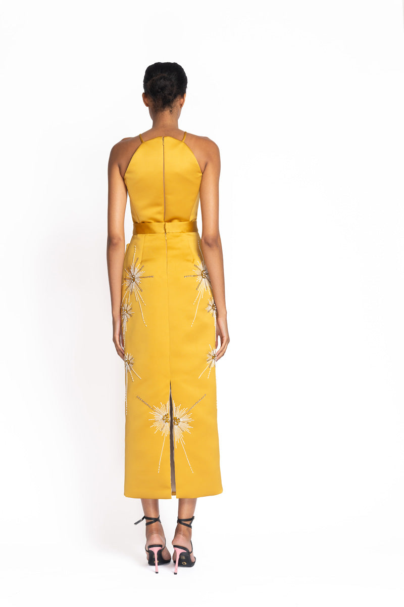 Solares Embroidered Marigold Double Duchess Column Skirt 5