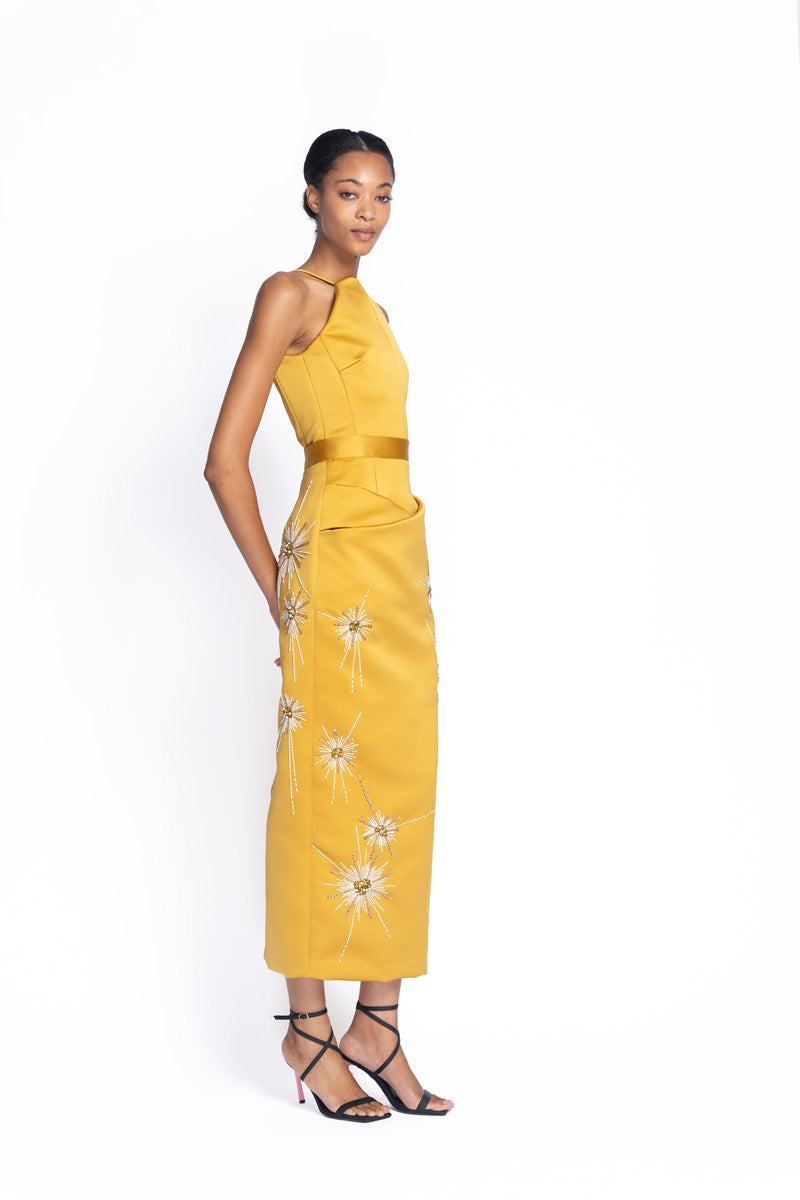 Solares Embroidered Marigold Double Duchess Column Skirt 3