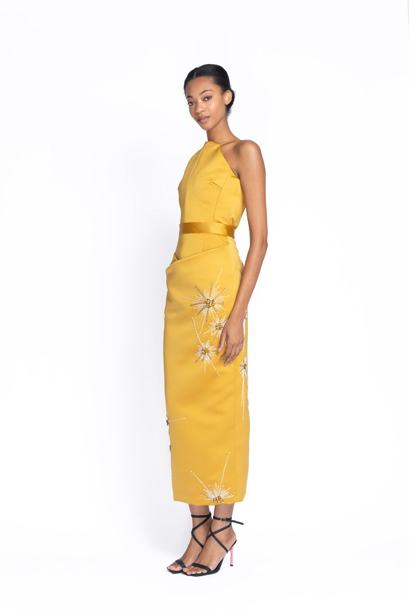 Solares Embroidered Marigold Double Duchess Column Skirt 4