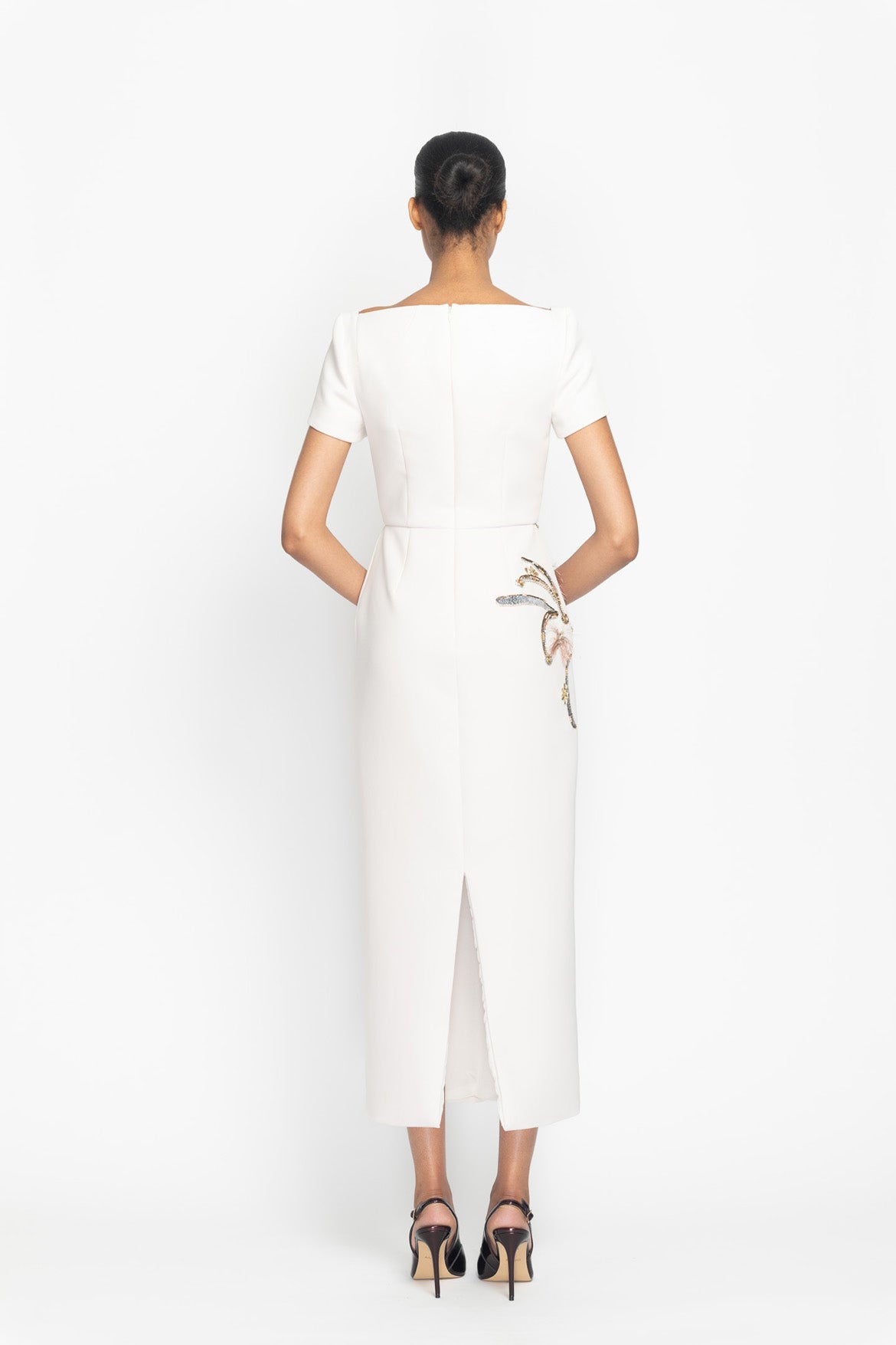 Stone Cady Crystal Radicle Embroidered Arched Neck Dress Back