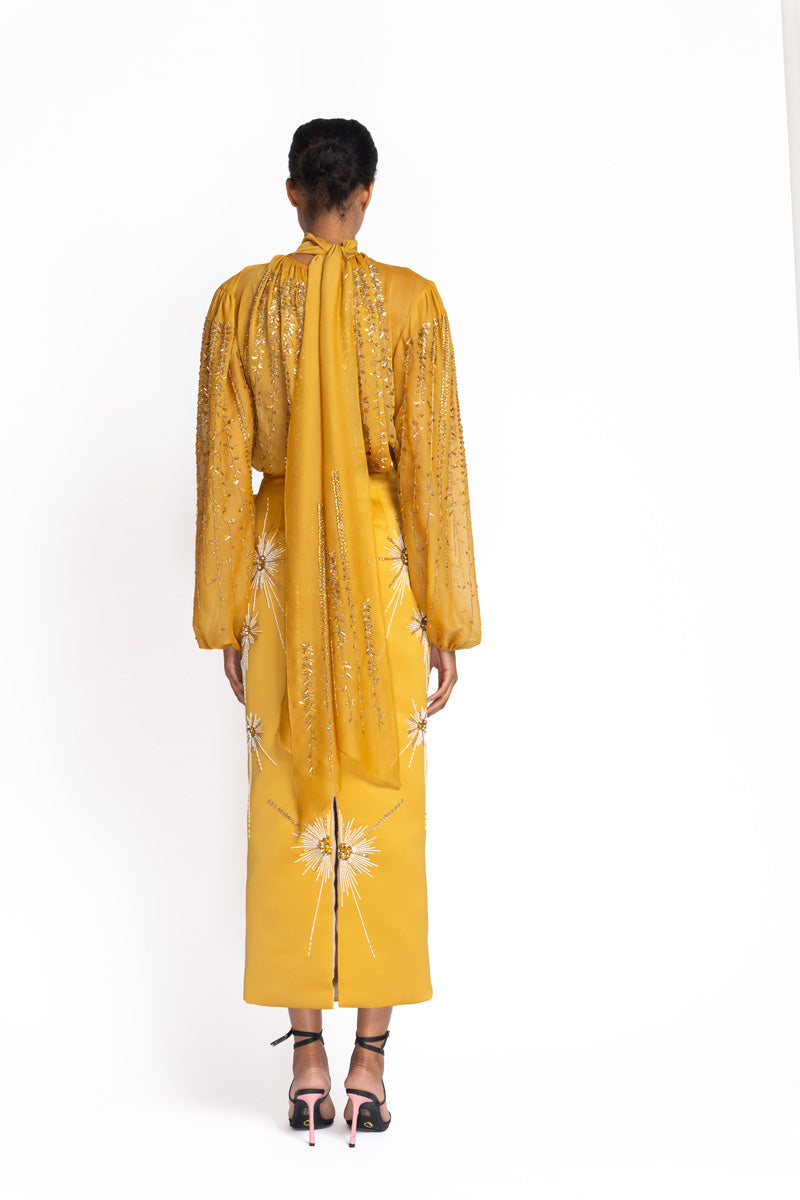 Tuscan Embroidered Marigold Sheer Crepe Blouse 5
