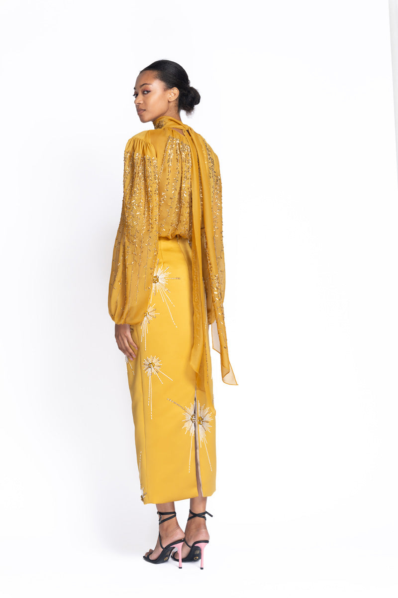 Tuscan Embroidered Marigold Sheer Crepe Blouse 4