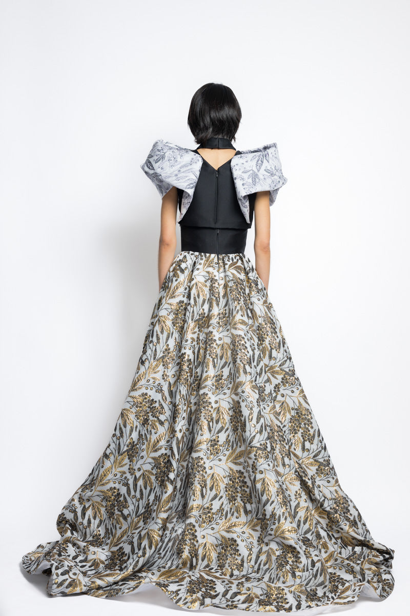 Gilded Bay Leaf Jacquard Ball Skirt With Bay Leaf Embroidery 4