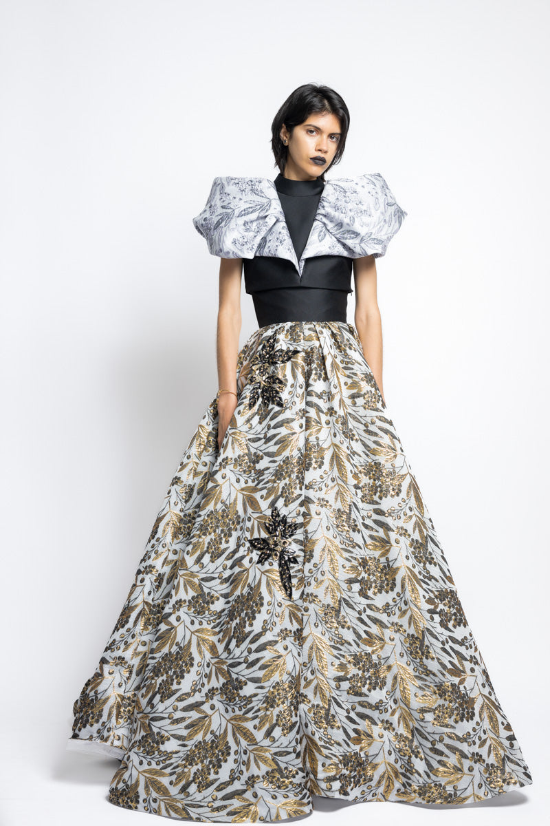 Gilded Bay Leaf Jacquard Ball Skirt With Bay Leaf Embroidery 2