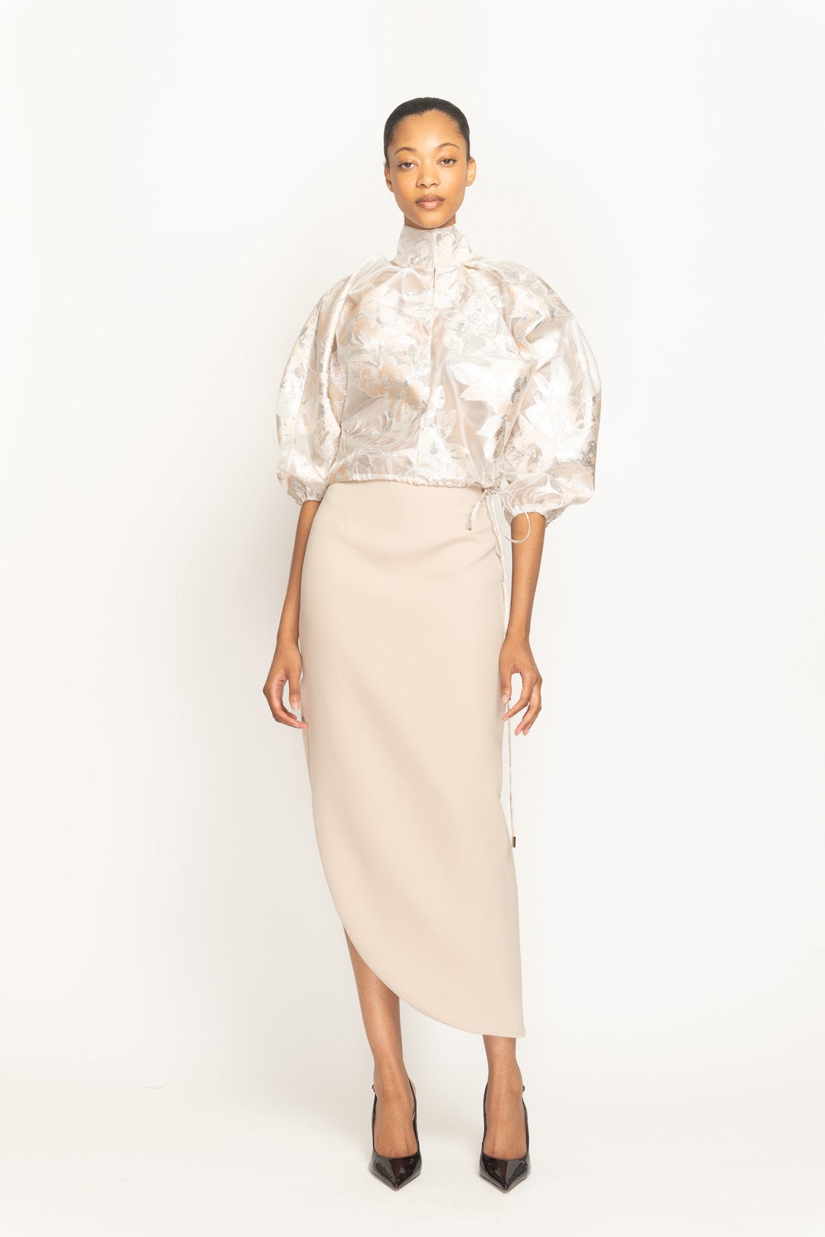 Almond Cady Curved Hem Pencil Skirt Front