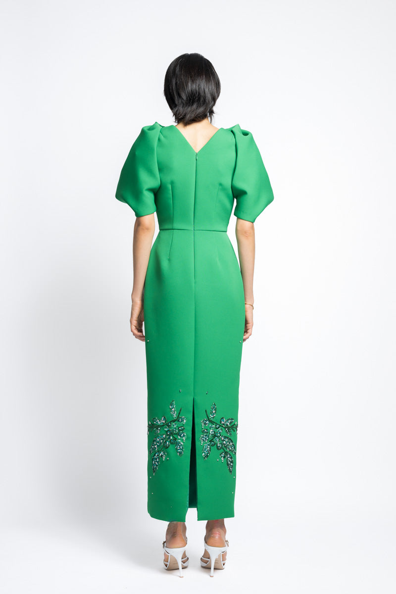 Cady Bay Leaf Sequin Embroidery Cocktail Dress With Draped Petal Sleeves 6