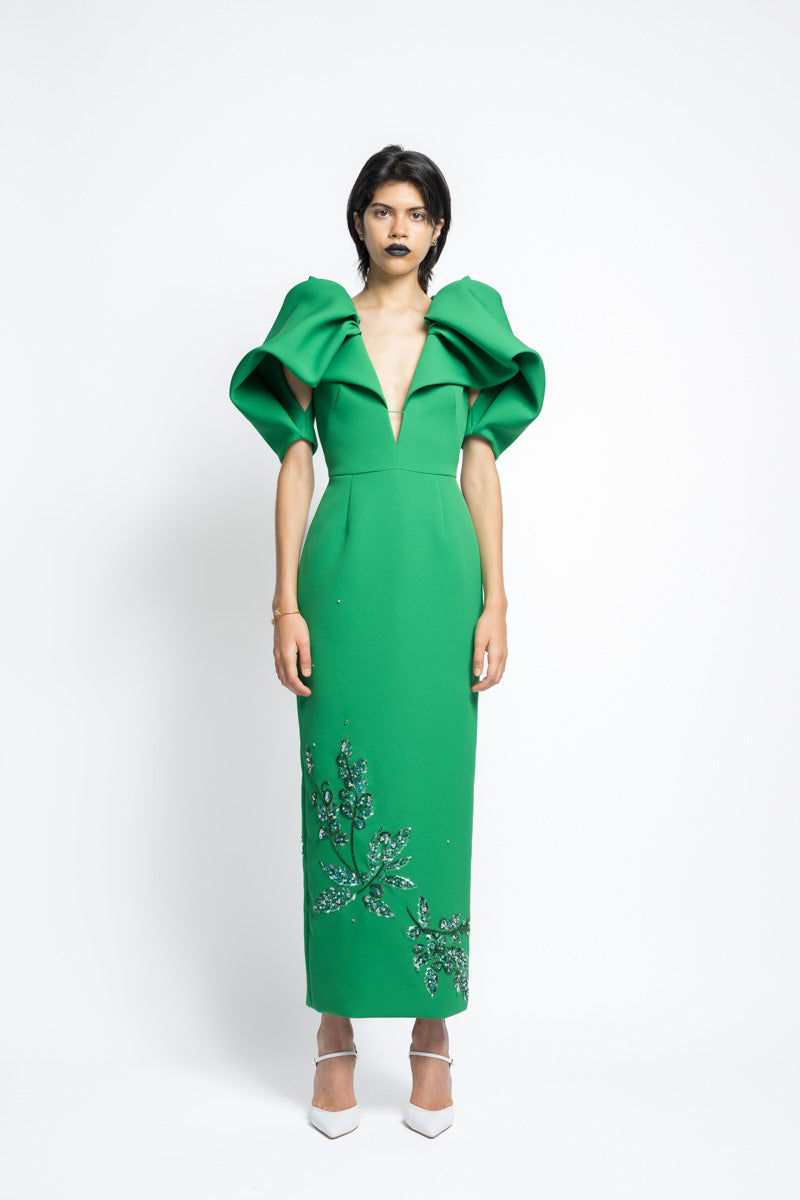 Cady Bay Leaf Sequin Embroidery Cocktail Dress With Draped Petal Sleeves 2