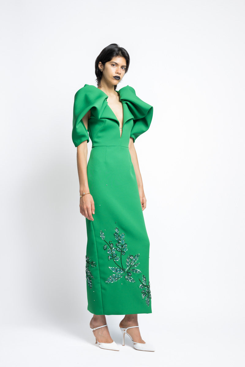 Cady Bay Leaf Sequin Embroidery Cocktail Dress With Draped Petal Sleeves 4