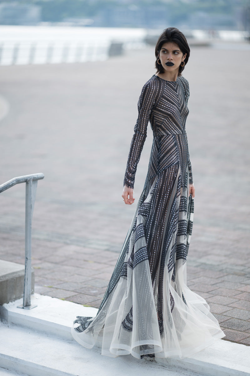 Metallic Nailhead Lace And Tulle Gown Metallic Nailhead Lace And Tulle Gown