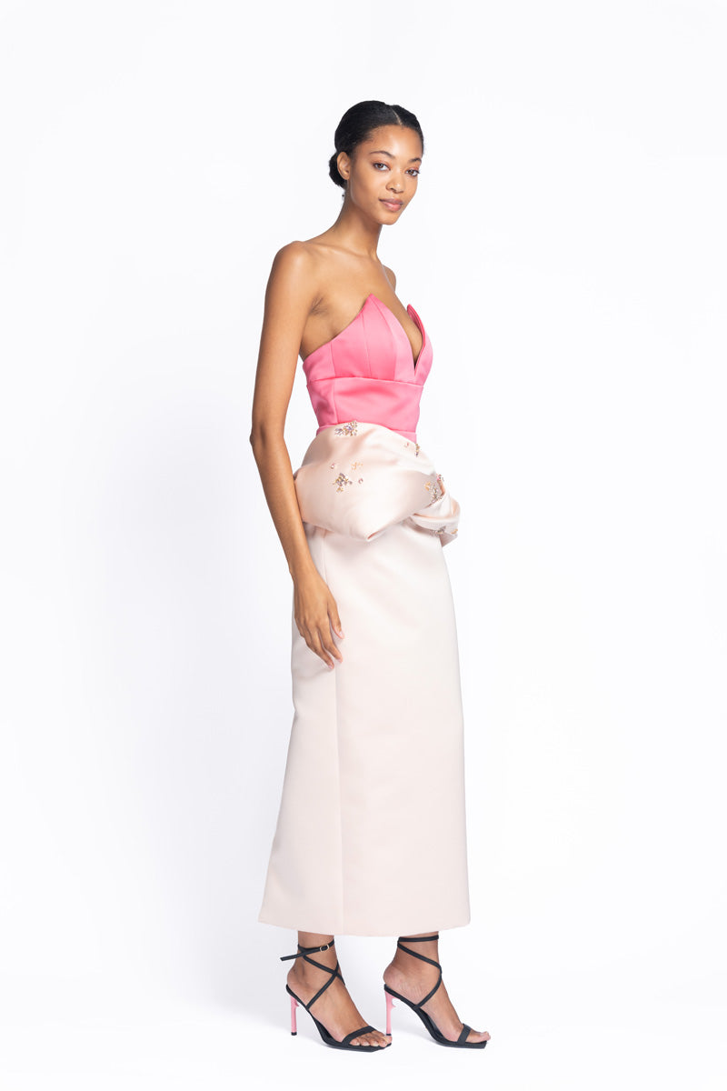 Rose And Primrose Double Duchess Bustier Dress with Gemma Embroidered Drape 3
