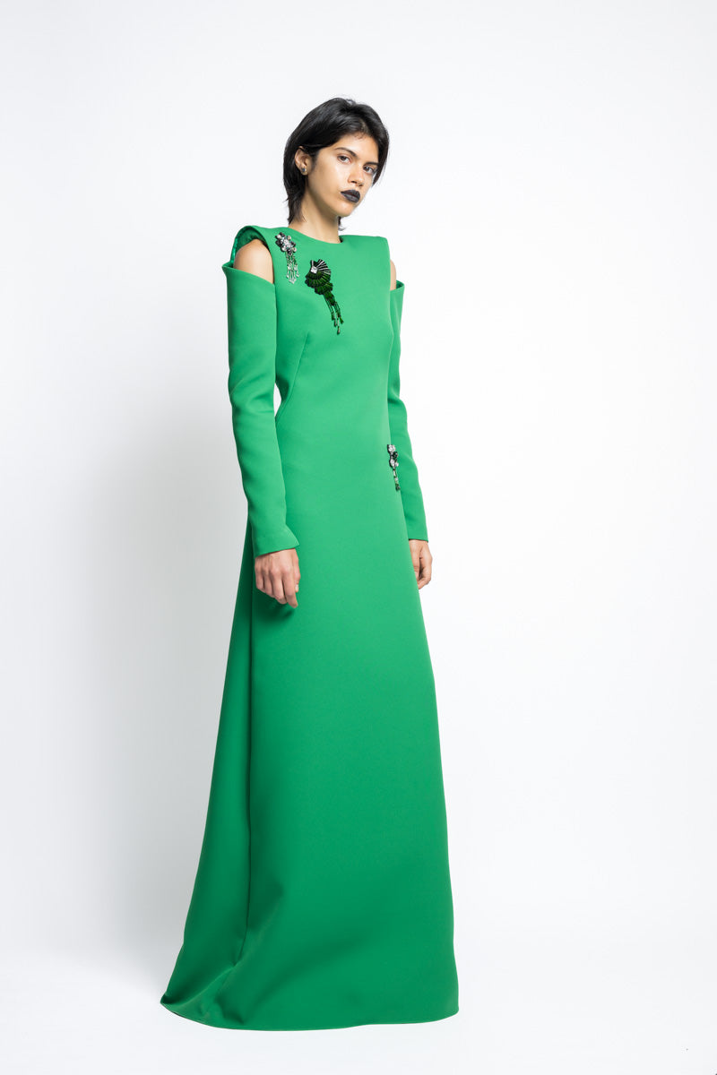 Morning Glory Crystal Embroidery Cady Gown With Sleeves 4