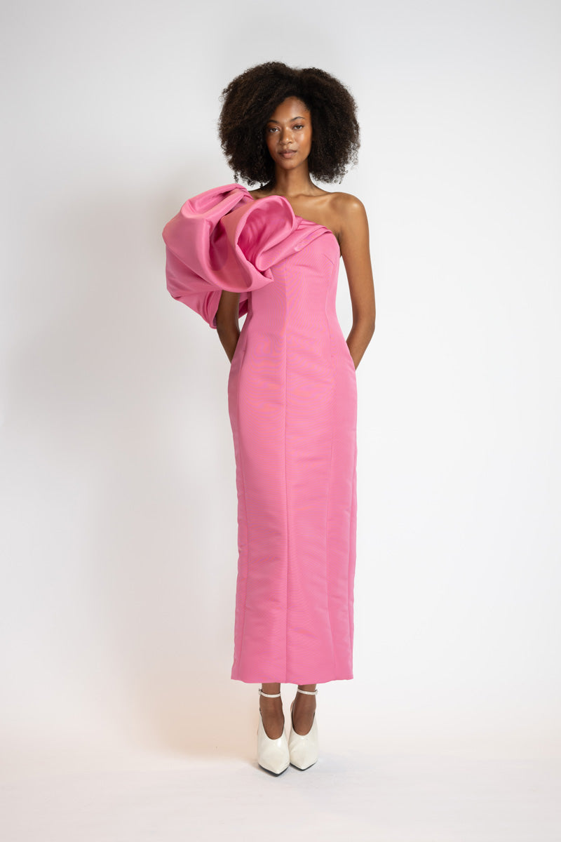 Camellia Faille Dress With Draped Cloud Shoulder 1
