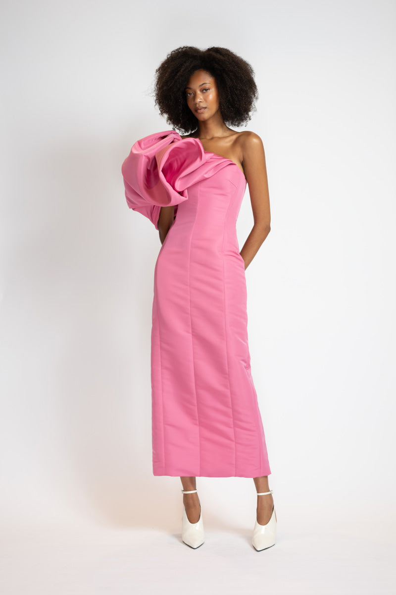 Camellia Faille Dress With Draped Cloud Shoulder 2