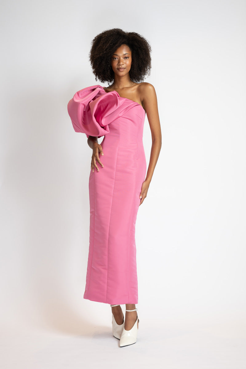 Camellia Faille Dress With Draped Cloud Shoulder 3