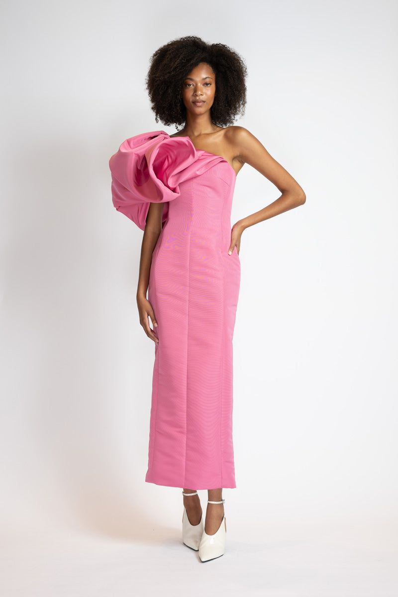 Camellia Faille Dress With Draped Cloud Shoulder 4