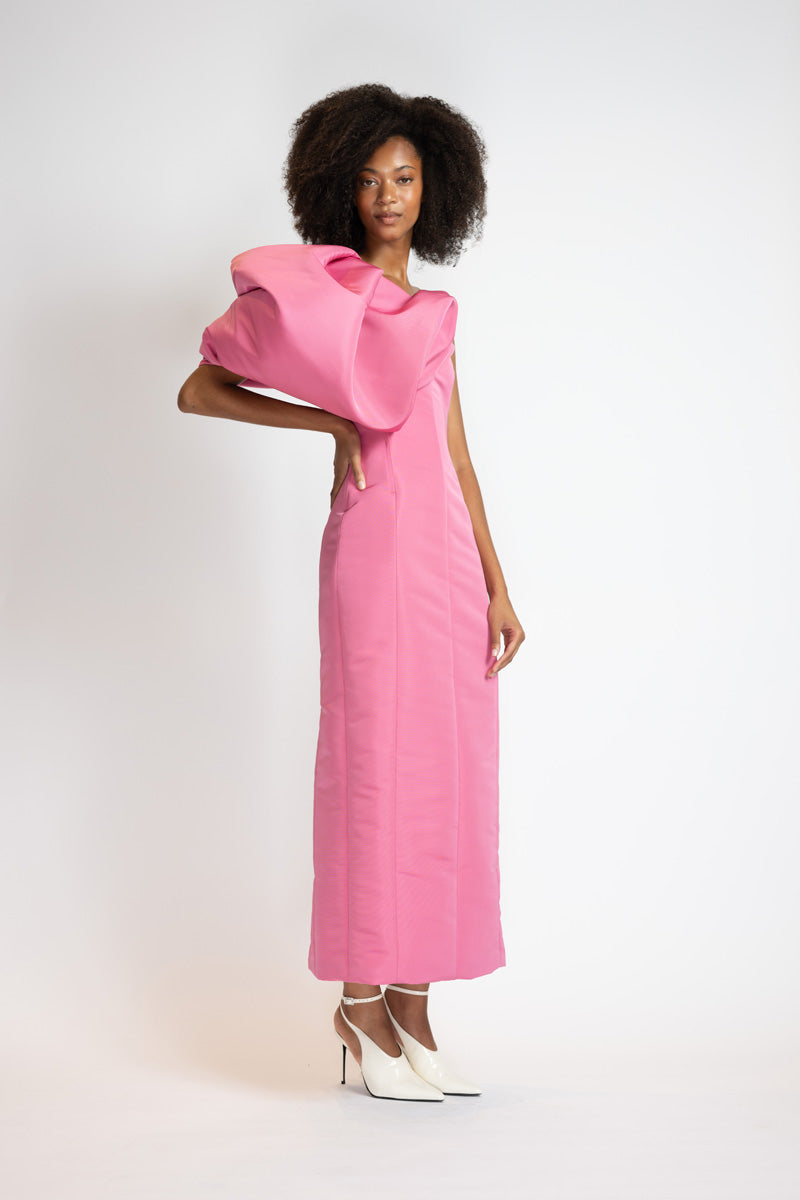 Camellia Faille Dress With Draped Cloud Shoulder 5