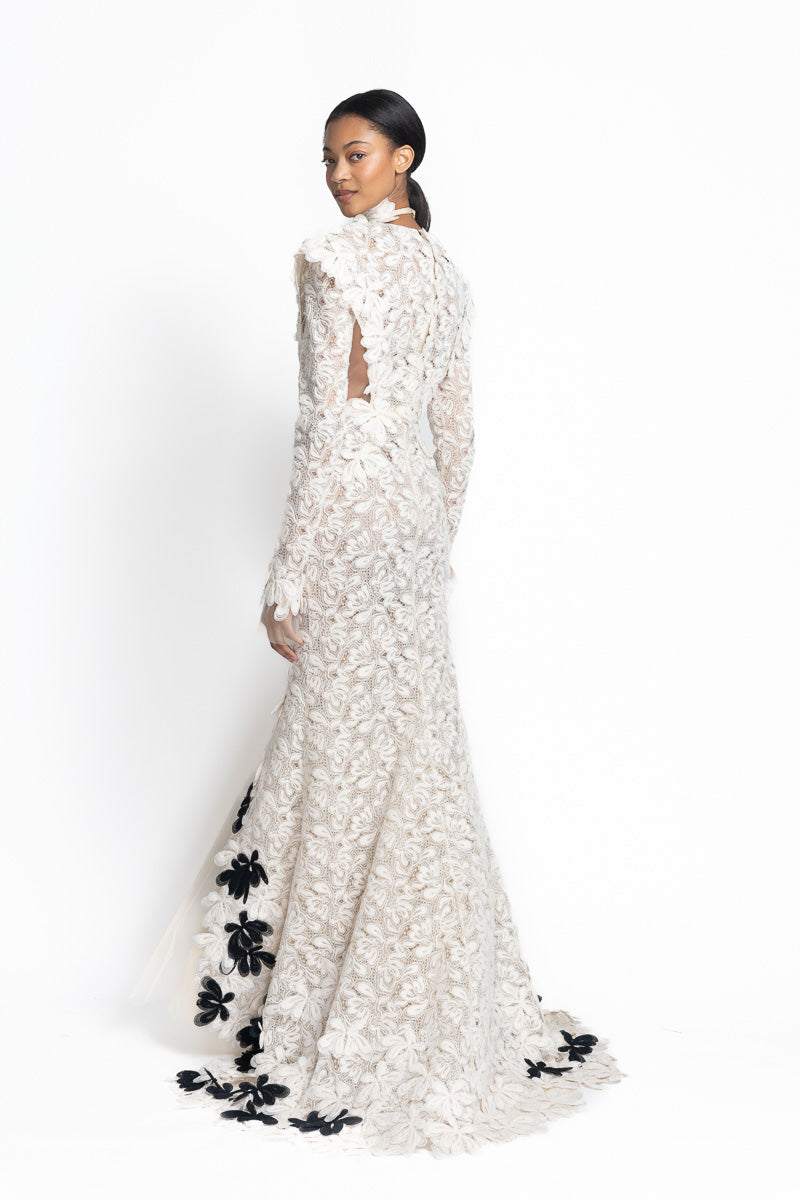 Ivory Padma Lace and Tulle Gown Side Two