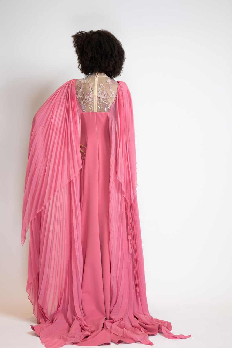 Camellia Crepe And Chiffon Gown With Glass Petal Embroidery Bodice 5