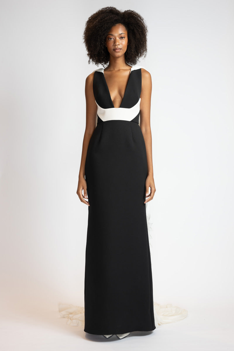 Black Cady Gown With Ivory Cady Harness And Chiffon Cape 1