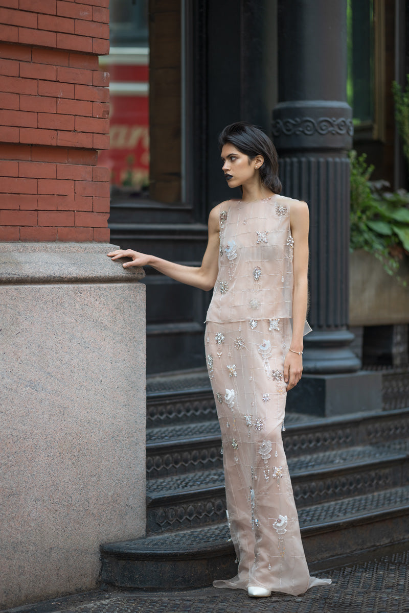 Crystal Lattice Embroidery Organza Halter Gown With Matching Tank Top