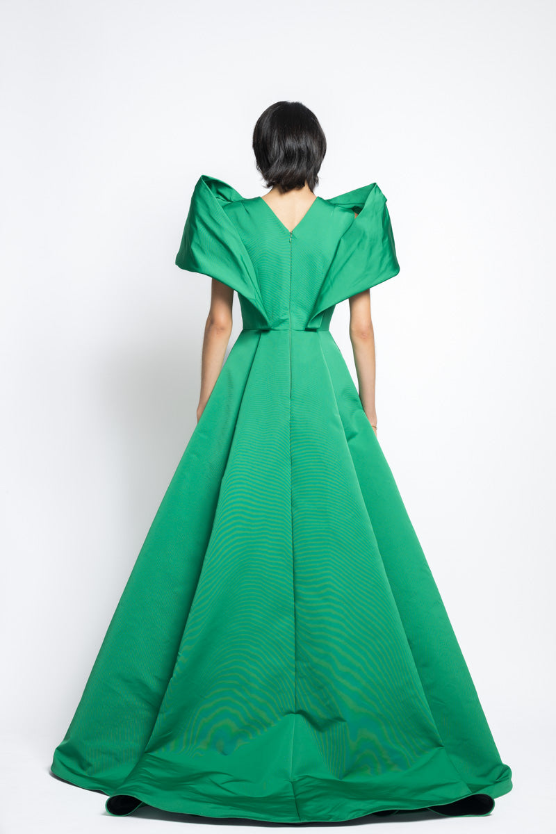 Faille Inverted Pleated Gown With Draped Petal Wings 7