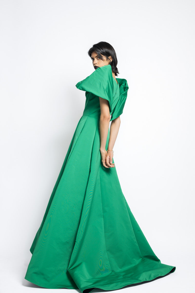 Faille Inverted Pleated Gown With Draped Petal Wings 6