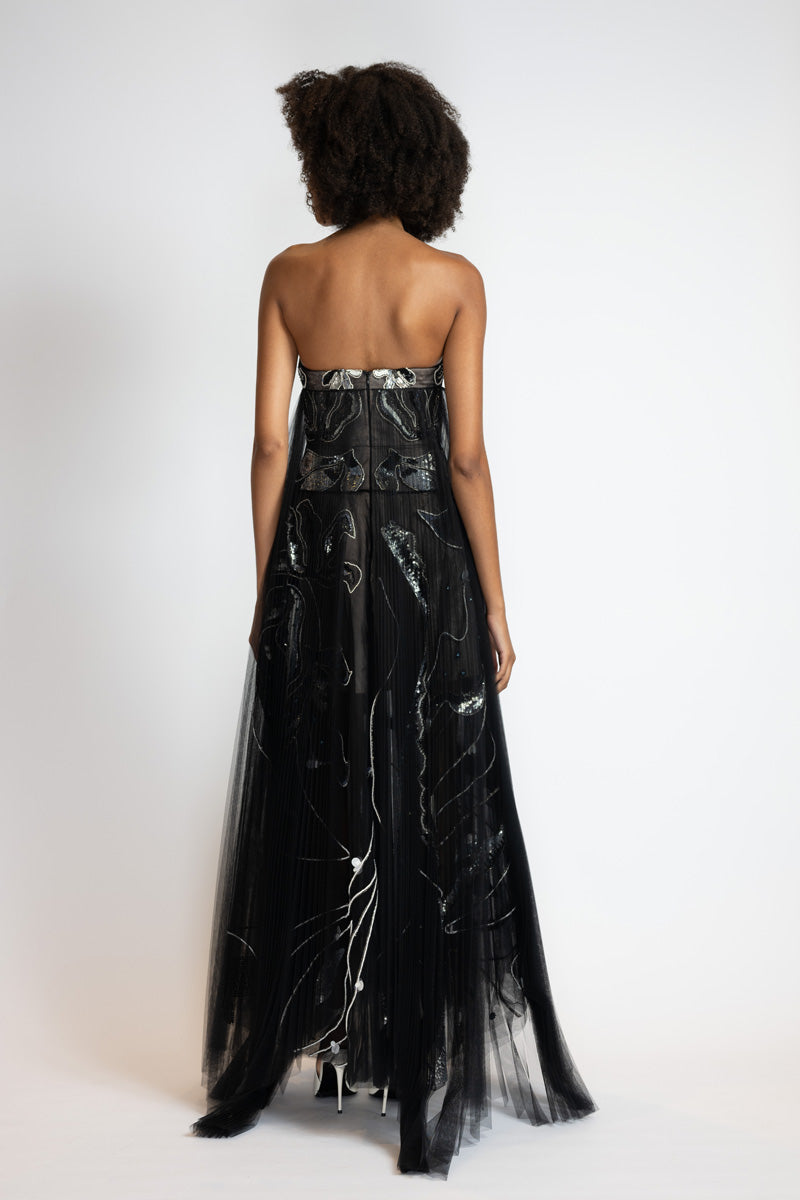 Black Rhyme Embroidered Tulle Strapless Evening Dress 6