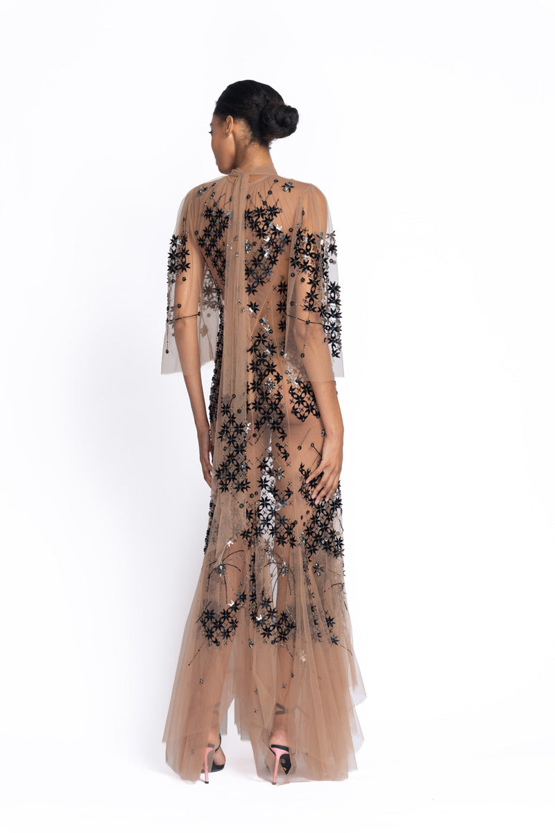 Stella Embroidered Teak Tulle Dress 5
