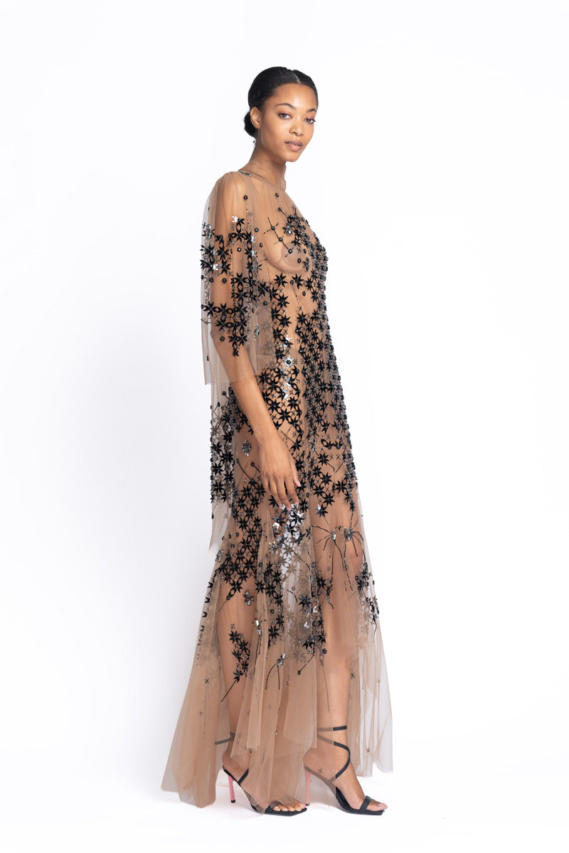 Stella Embroidered Teak Tulle Dress 3