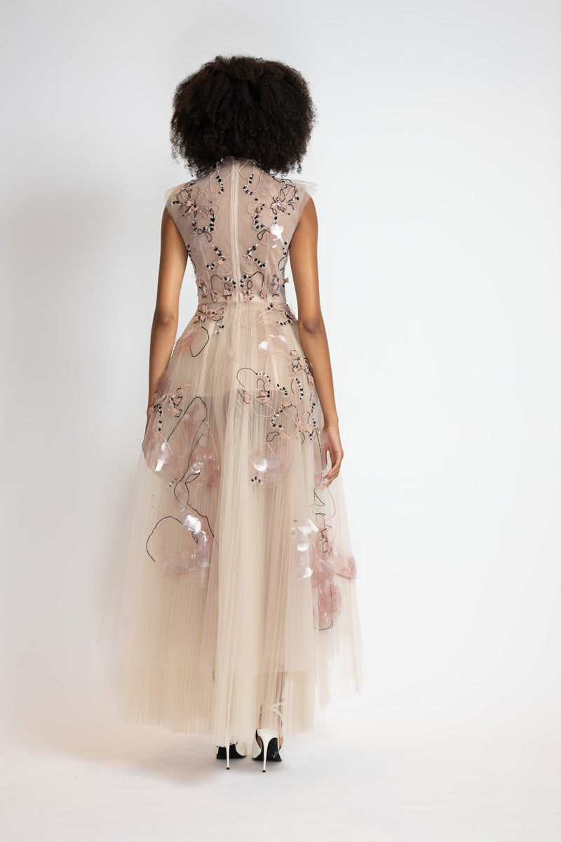 Glass Petal Embroidered Blush Tulle Ballet Dress 7