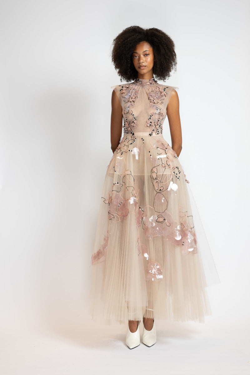 Glass Petal Embroidered Blush Tulle Ballet Dress 2