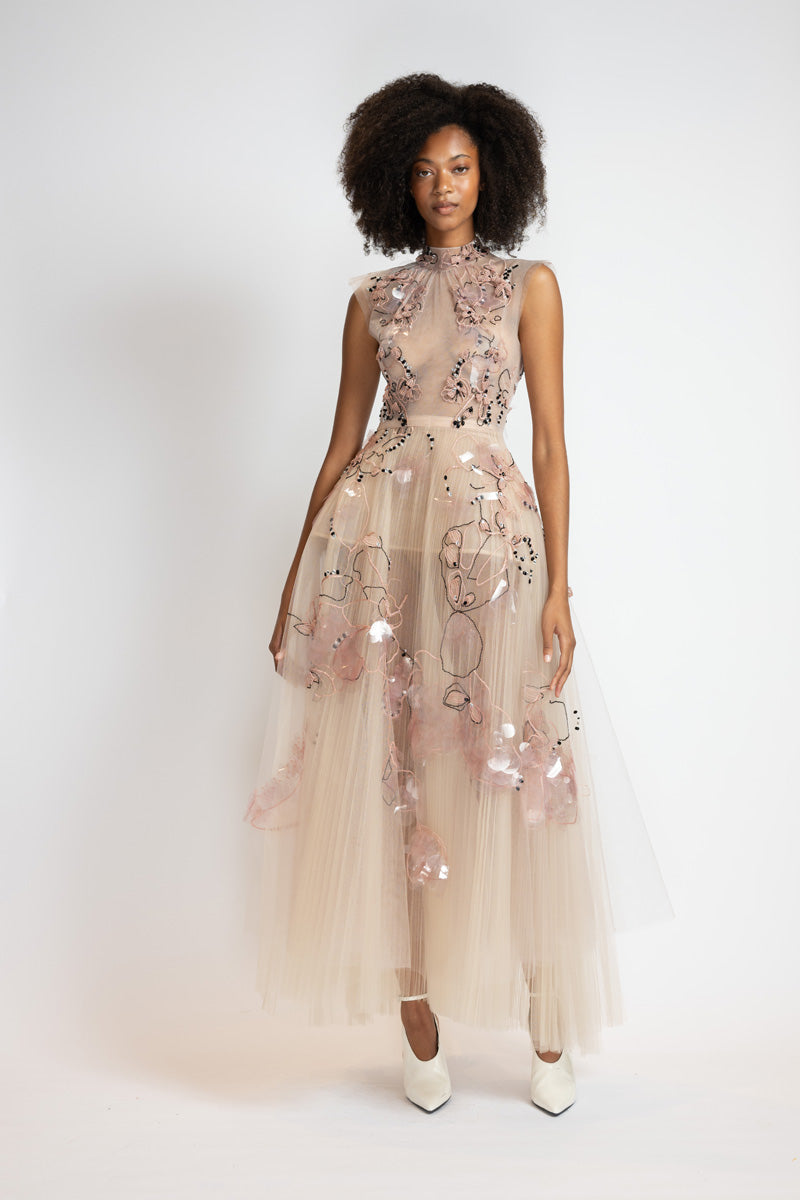 Glass Petal Embroidered Blush Tulle Ballet Dress 3