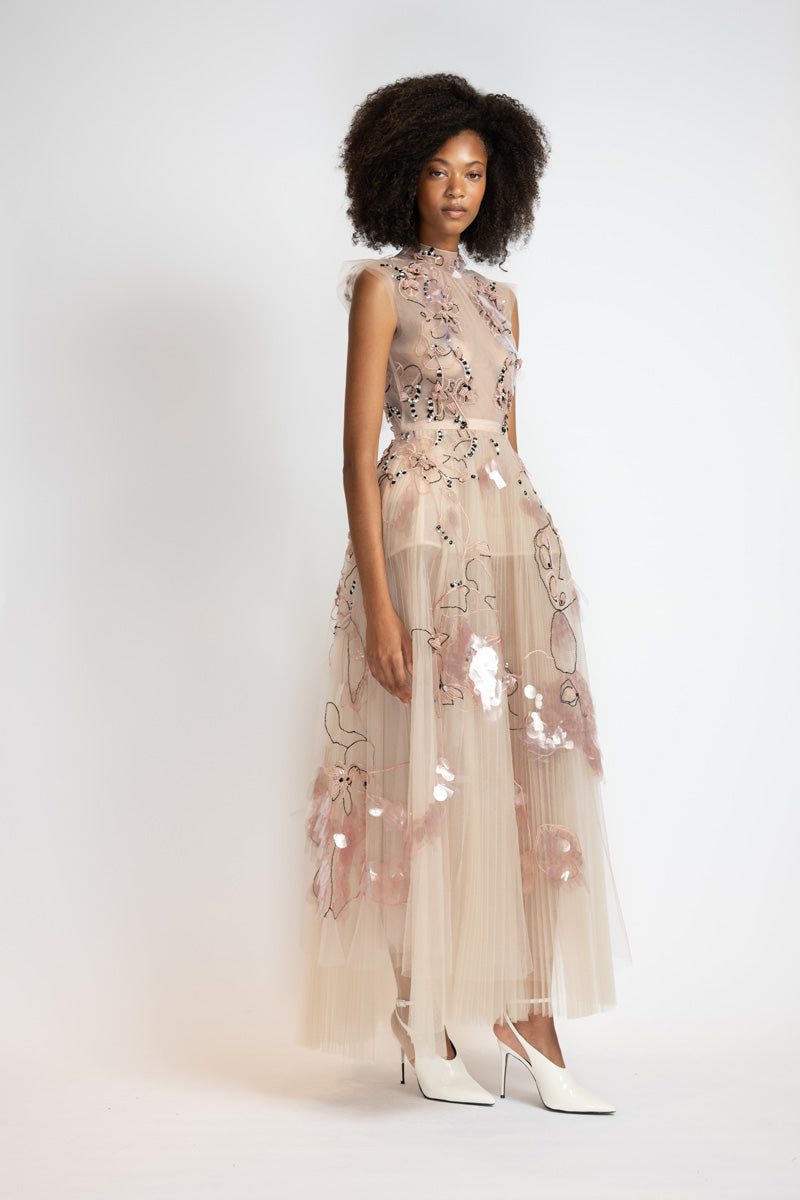 Glass Petal Embroidered Blush Tulle Ballet Dress 4