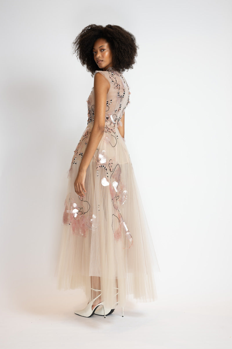 Glass Petal Embroidered Blush Tulle Ballet Dress 5