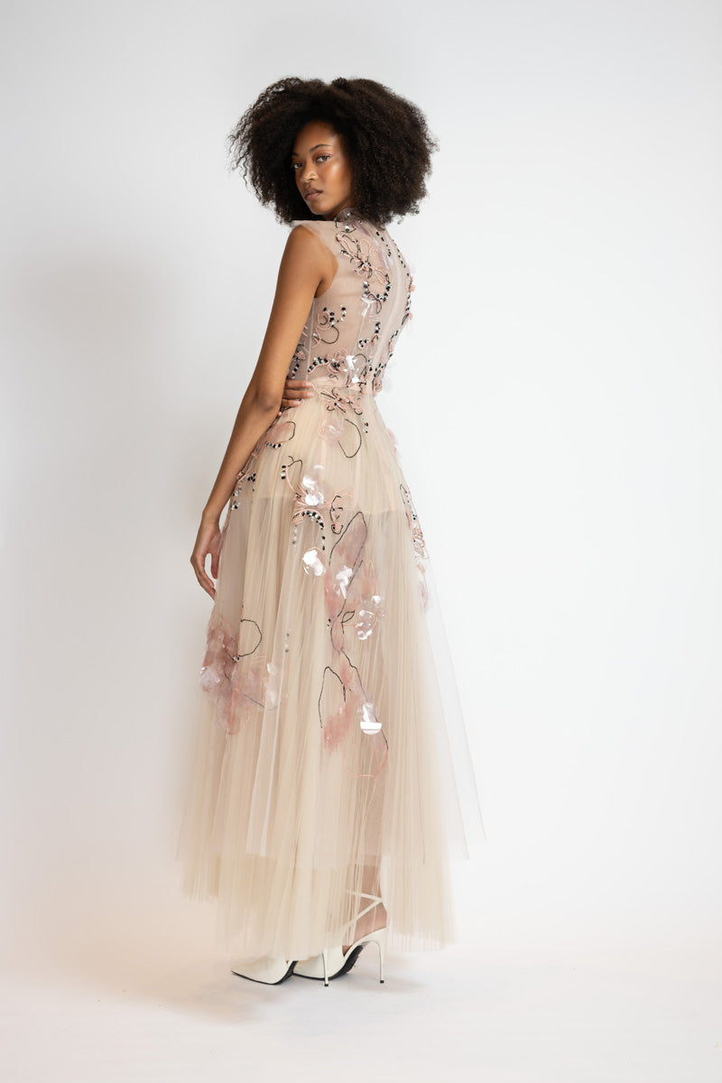Glass Petal Embroidered Blush Tulle Ballet Dress 6