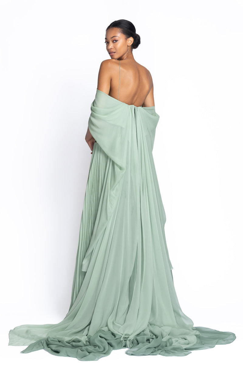 Olive Branch Embroidered Verde Mousseline Gown 4