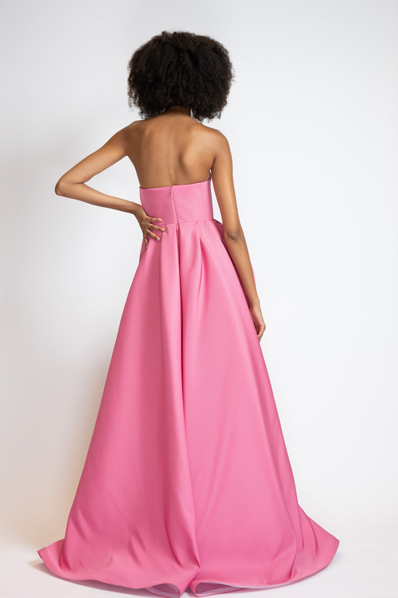 Camellia Faille Strapless Dress With Draped Blossom Train 5