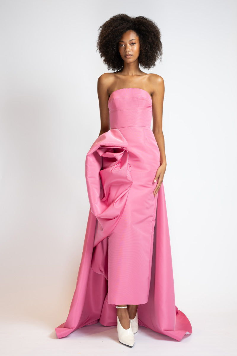 Camellia Faille Strapless Dress With Draped Blossom Train 2