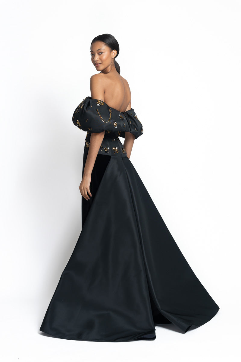 Onyx Faille and Velvet Gown with Jugnu Embroidery Side Two