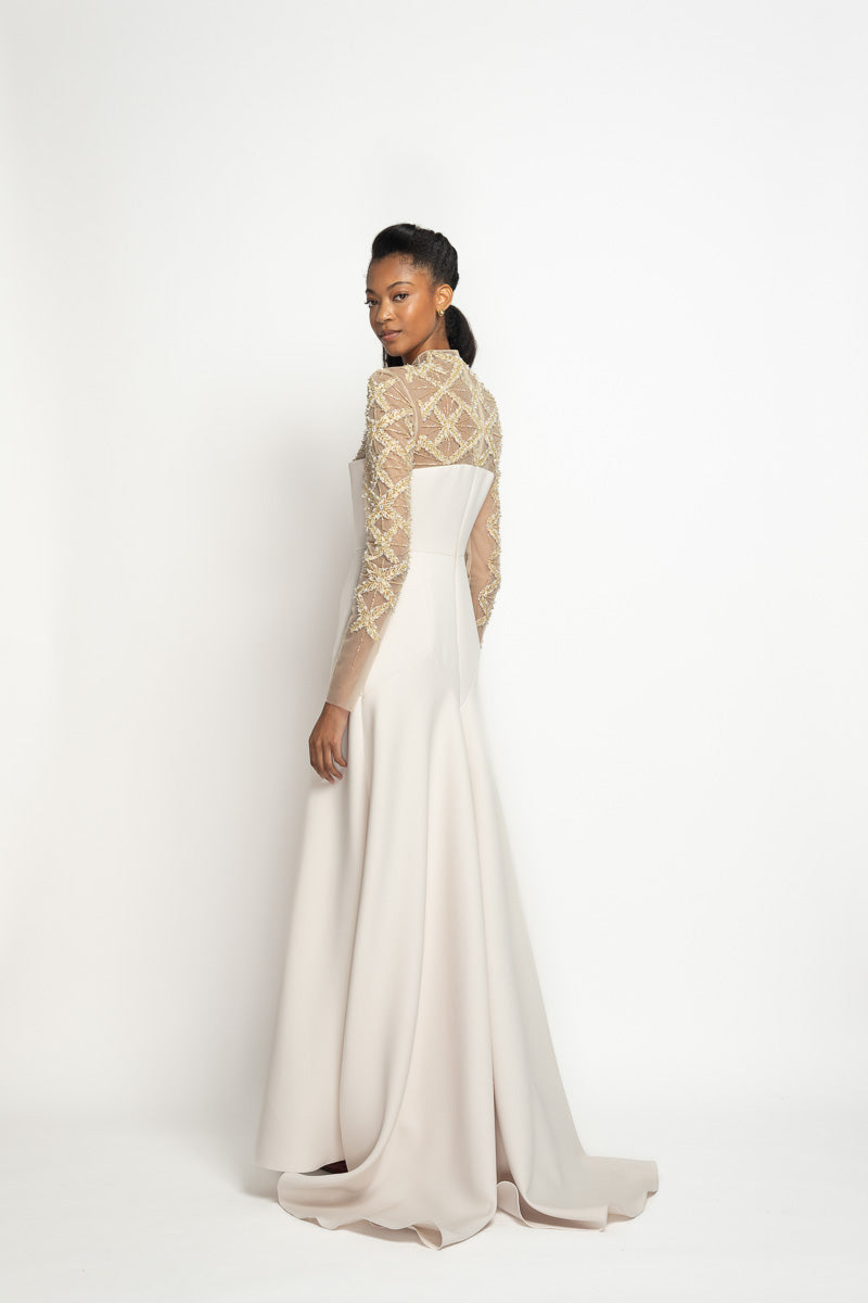 Stone Cady and Tulle Gown with Sitara Embroidery Bodice 4