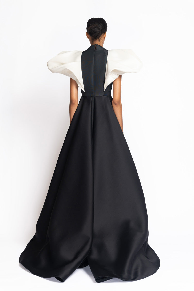 Stella Embroidered Onyx Faille Gown with Stone Wings 5
