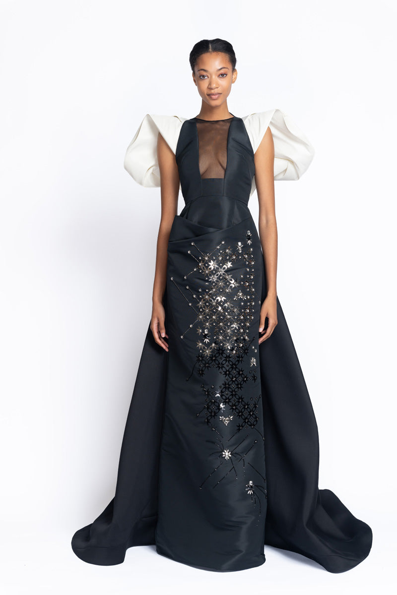 Stella Embroidered Onyx Faille Gown with Stone Wings 2