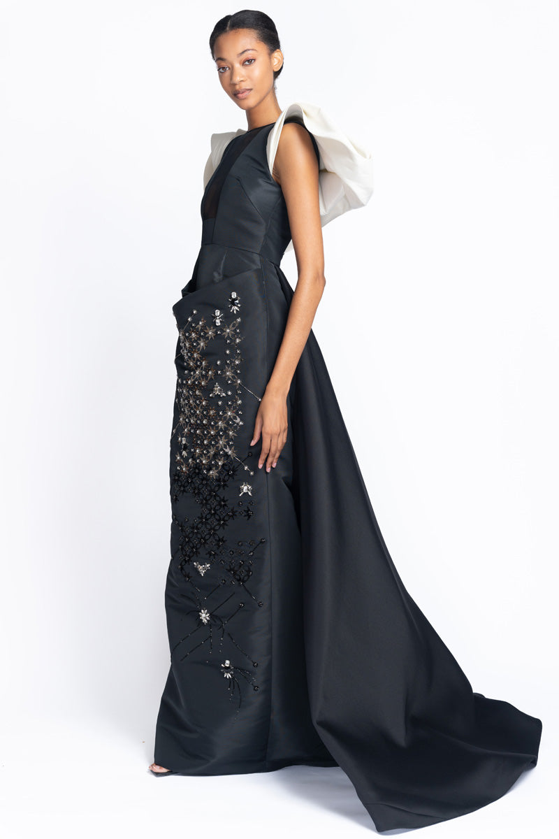 Stella Embroidered Onyx Faille Gown with Stone Wings 3