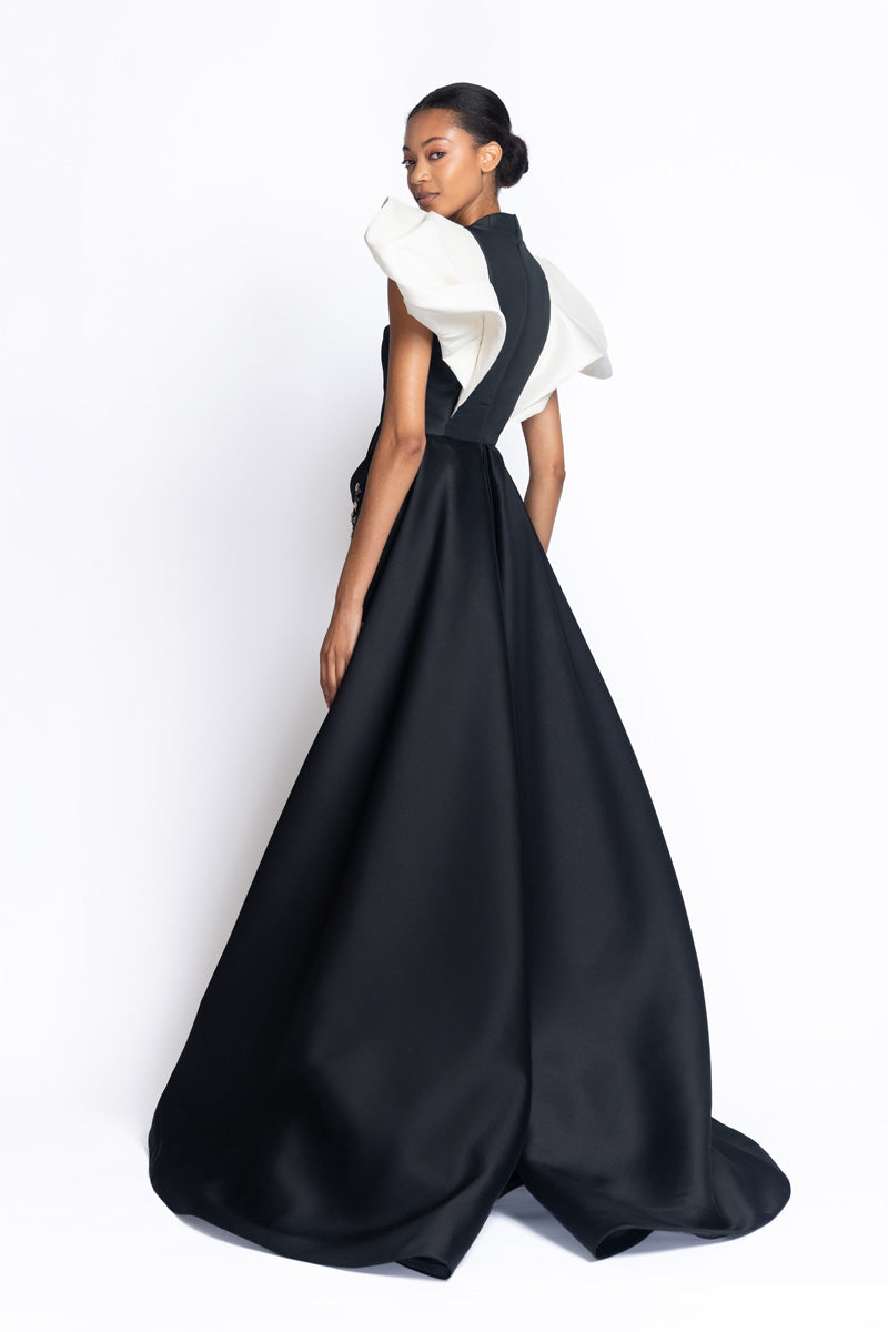 Stella Embroidered Onyx Faille Gown with Stone Wings 4