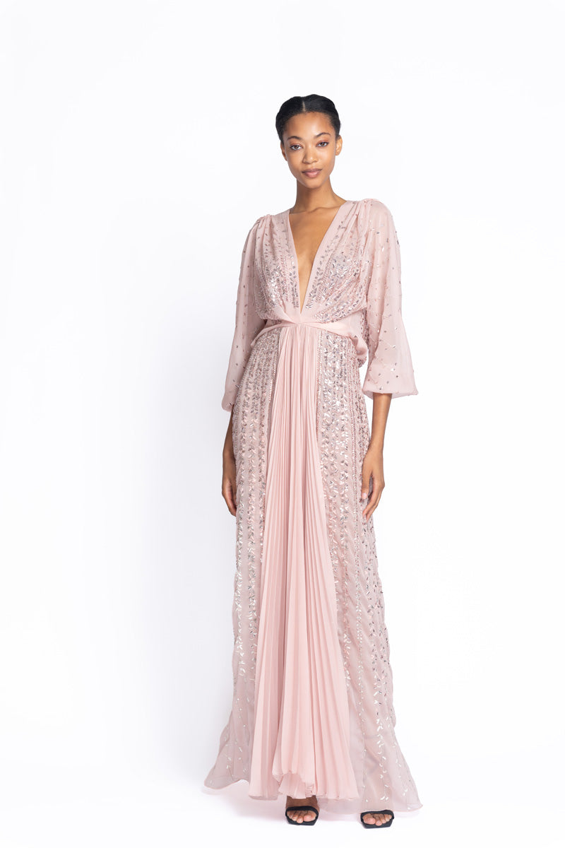 Tuscan Embroidered Primrose Sheer Crepe Dea Gown 2
