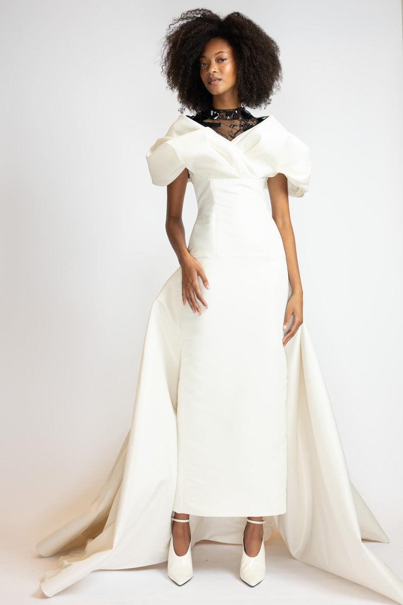 Ivory Faille Gown With Glass Petal Embroidered Bodice 2
