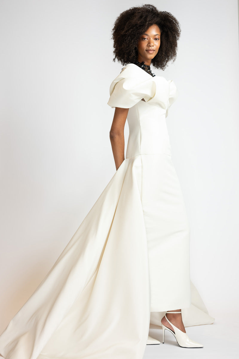 Ivory Faille Gown With Glass Petal Embroidered Bodice 4