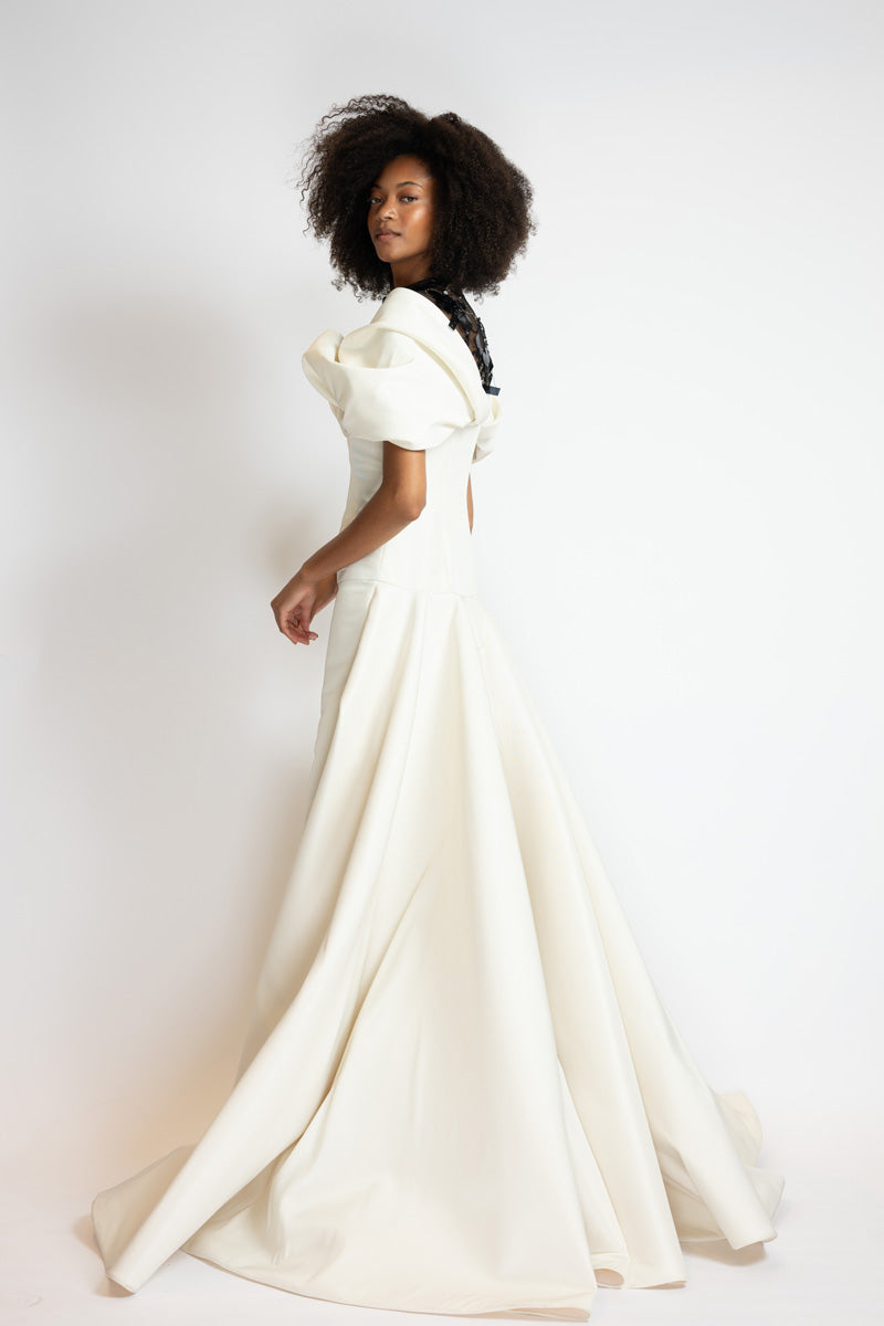 Ivory Faille Gown With Glass Petal Embroidered Bodice 5
